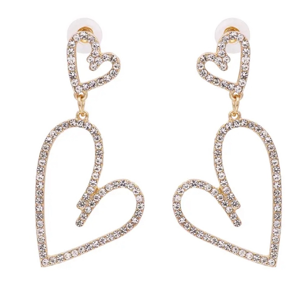 Rhinestone Double Heart Earrings